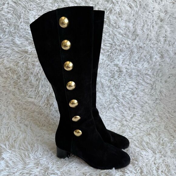 Chloe Orlando Black Suede Tall Button Boots Size 37.5 - Picture 1 of 12